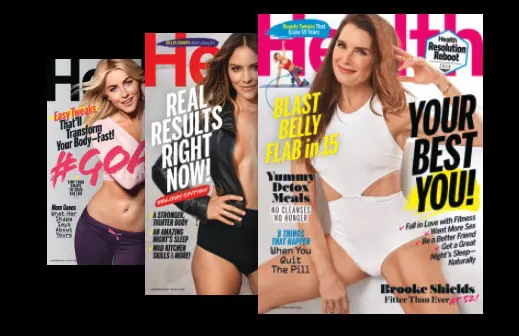 Three Health magazine covers with women on the front cover